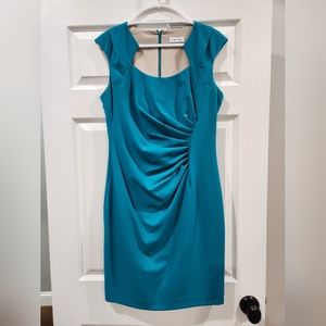 Calvin Klein Ruched Sheath Dress, Lined, Cutout Neck Size 10